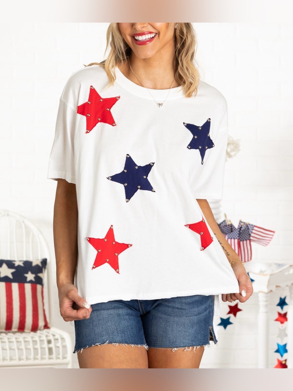 NWT White Birch White Patch Stars With Studs Knit Top - white - small - Picture 2 of 10